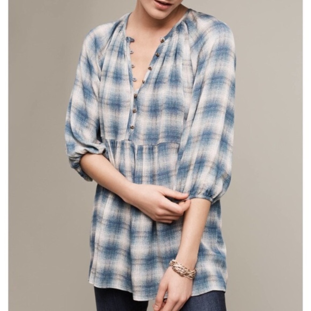 Anthropologie MAEVE Cavalon Plaid Peplum Tunic M